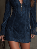 Vintage blauwe suède mini-jurk met kanten randje