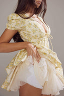 Vestito corto corpetto Emily floreale con scollo a V