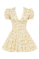 Vestito corto corpetto Emily floreale con scollo a V