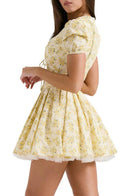 Vestito corto corpetto Emily floreale con scollo a V