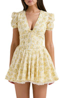 Vestito corto corpetto Emily floreale con scollo a V