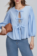 Puf Kollu Peplum Fiyonklu Bluz Üst