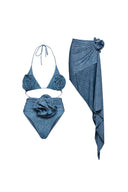 3D Blomstret Halter Sexet Bikini Sæt