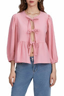 Puf Kollu Peplum Fiyonklu Bluz Üst