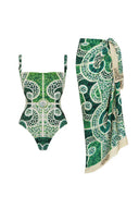 Costume intero verde con stampa etnica set