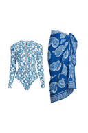 Set costume da bagno surf floreale verde con zip frontale