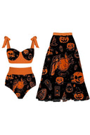 Set bikini con stampa zucca teschio di Halloween