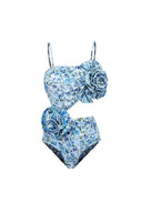 Costume intero senza spalline a fiori con collo all'americana