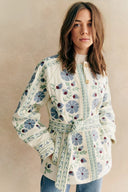 Veste décontractée à fleurs de rue avec lacets, boutons, patchwork et col rond