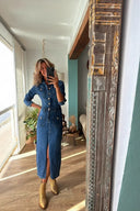 Solid-Color Denim Midi Dress