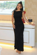Fitted Boat-Neck Maxi Dress