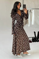 Maxikleid mit V-Ausschnitt und Polka-Dot-Muster