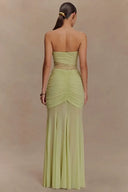 Strapless Pleated Cut-Out Maxi Dress