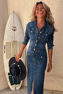 Solid-Color Denim Midi Dress