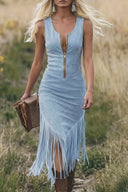 Sleeveless Fringe Midi Dress