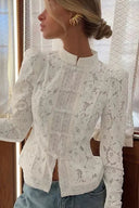Witte kanten blouse met opstaande kraag