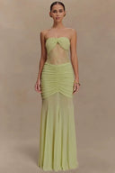 Strapless Pleated Cut-Out Maxi Dress