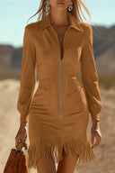Fringed Slim-Fit Denim Mini Dress