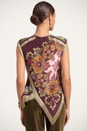 Top assimétrico floral boémio com franjas