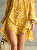 Green Polka Dot Cold Shoulder Mini Dress With Ruffled Neckline