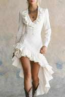 Asymmetrisches Midikleid mit Rüschen