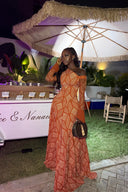 Robe maxi géométrique chic à une épaule