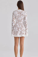Deep V Tie Front Floral Lace Flare Sleeve Mini Dress