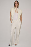 Cremefarvet cropped vest med broderi og frynser