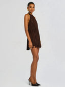 Halter-Style Tassels Faux Sued Mini Dress