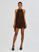 Halter-Style Tassels Faux Sued Mini Dress