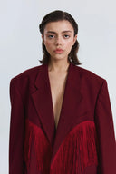 Giacca blazer bordeaux con frange e cuore