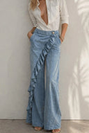 Diagonal Ruffle Wide Leg Pants