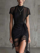 The Black Pleated Lace Dress