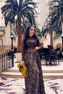 Robe longue marron en maille fine ajustée