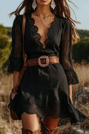 Lace Trim V‑Neck Mini Dress