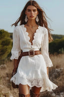 Lace Trim V‑Neck Mini Dress