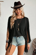 Top estilo xaile com franjas