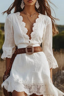 Lace Trim V‑Neck Mini Dress