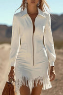 Fringed Slim-Fit Denim Mini Dress