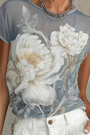 Blusa azul de chiffon com estampa floral