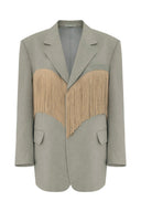 Giacca blazer color pistacchio con frange e cuore