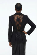 Black Floral Lace Panel Blazer