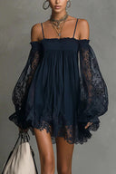 Navy Lace Cold Shoulder Mini Dress