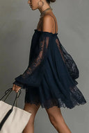 Navy Lace Cold Shoulder Mini Dress