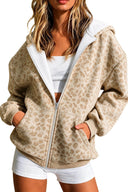 Leopard-Print Hooded Zip-Up Coat