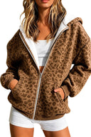 Leopard-Print Hooded Zip-Up Coat
