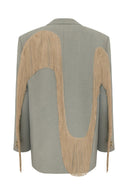 Giacca blazer color pistacchio con frange e cuore
