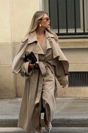 Solid-Color Long Trench Coat