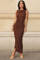 Fitted Boat-Neck Maxi Dress