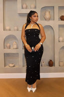 Beaded Halter-Neck Midi Dress